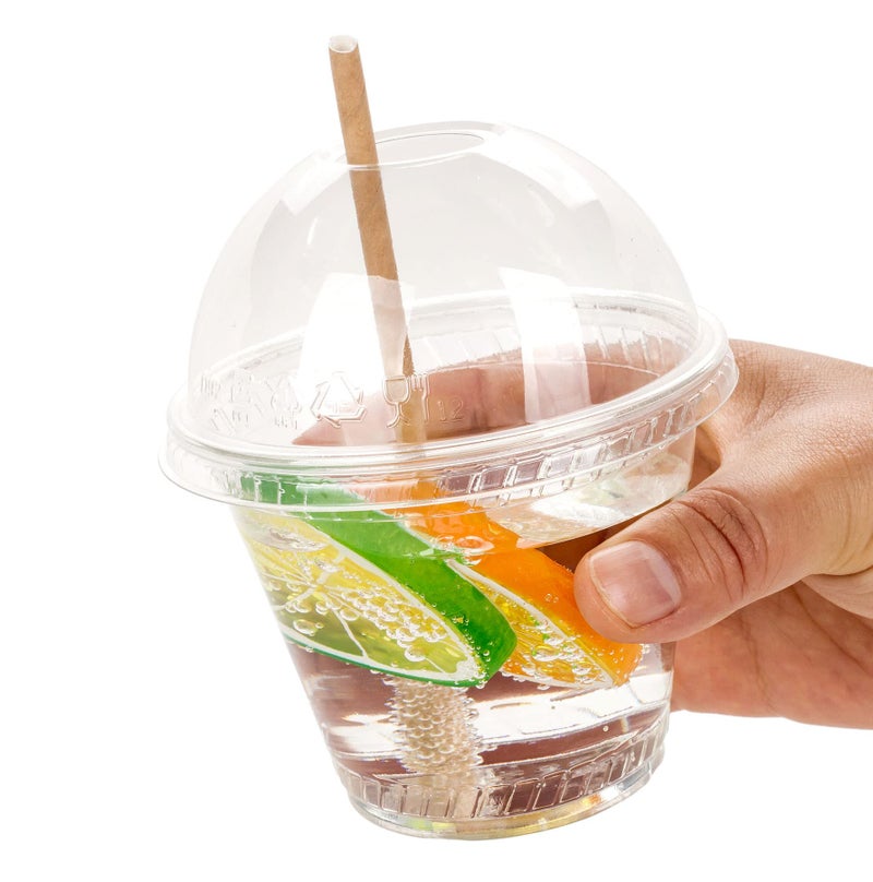 Golden Apple Cup series, 9oz Clear Plastic cups with Dome lids with hole 50sets, BPA Free - Image 3